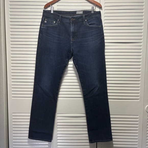 AG Adriano Goldschmied Mens Straight Blue Jeans Dark Wash Stretch Denim 33x32